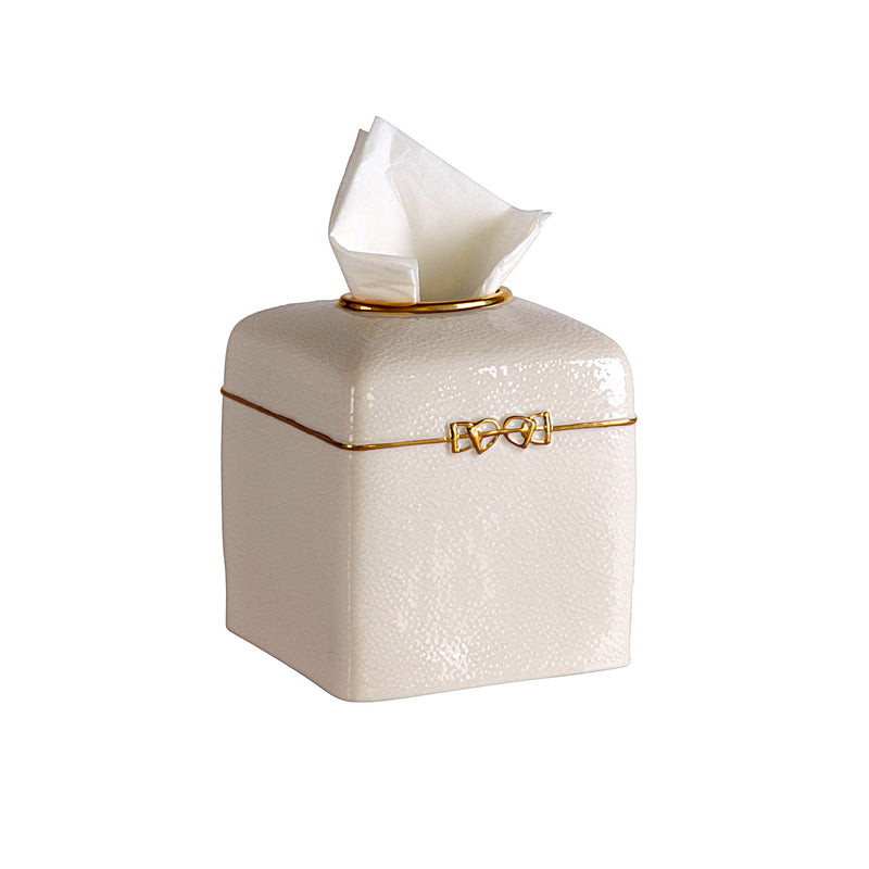 DRESSAGE TISSUE BOX WHITE - ANTIQUE GOLD