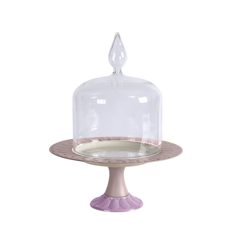 PEACOCK CAKE STAND WITH CLOCHE PINK