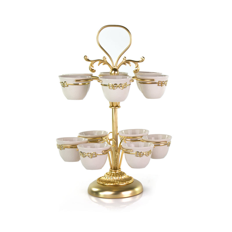 DRESSAGE  COFFEE CUP HOLDER WHITE-ANTIQUE GOLD