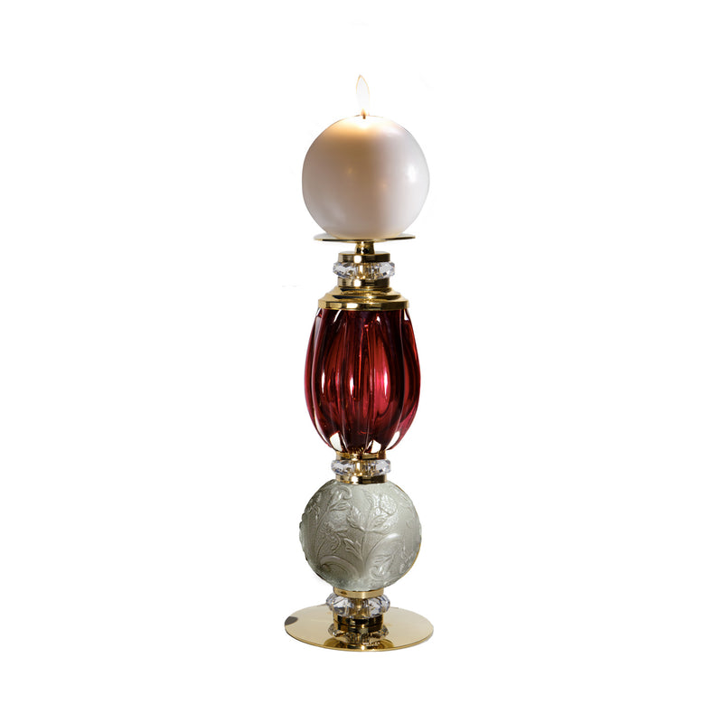 AVA MEDIUM CANDLE HOLDER CARDINAL RED WITH RUBY STONE
